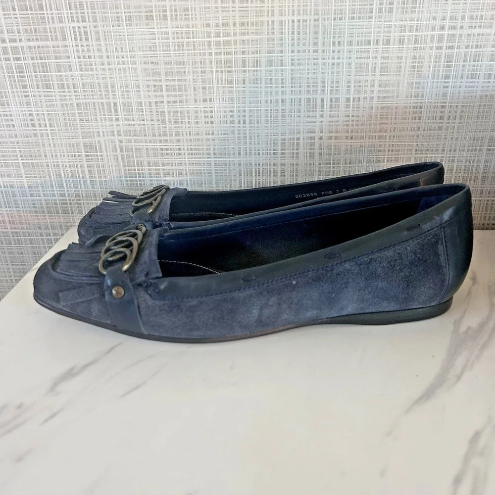 Women's Cole Haan Navy Suede Tallah‎ Moccasin Fringed Flats Sz 7B D20761